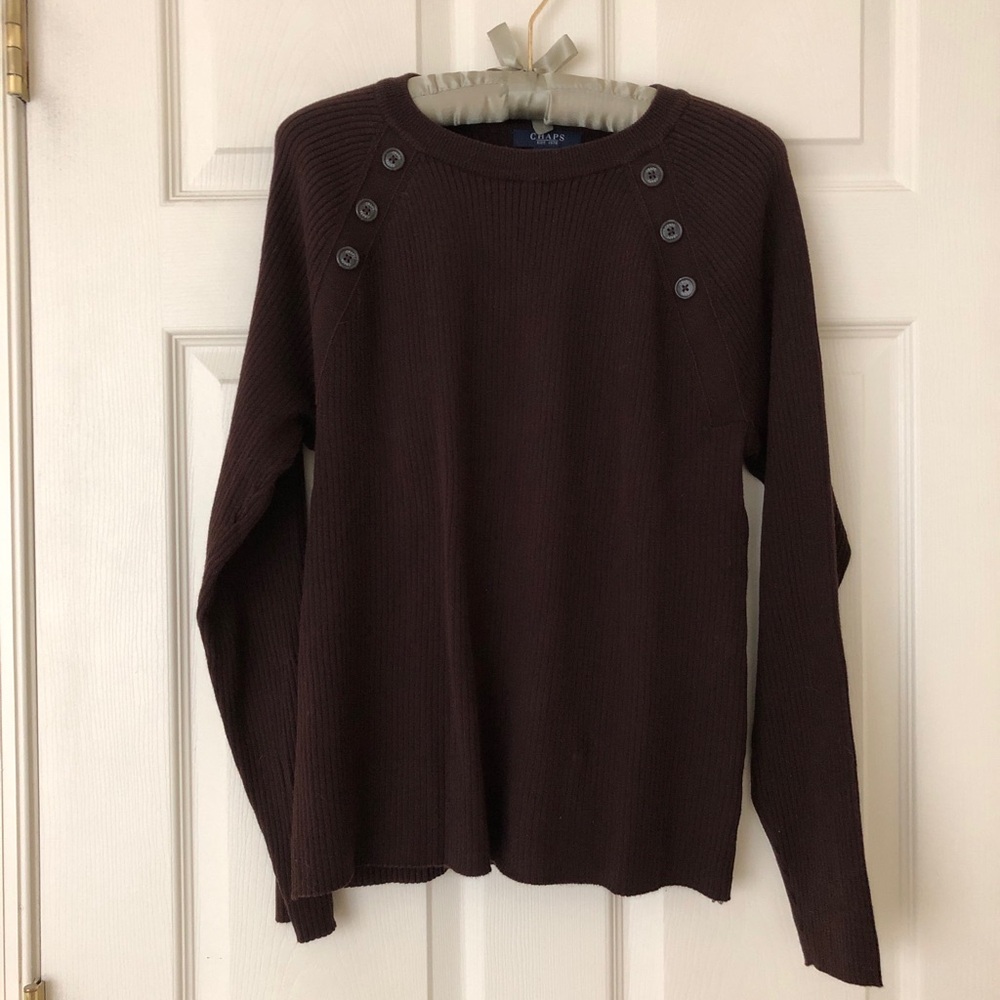 Chaps Ribbed Knit Cotton Blend Sweater Button Trim Brown Size XL